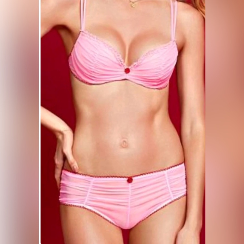 Pink Posy Victoria's Secret Angels Darling Ruched Demi Push-up Bra  and panty